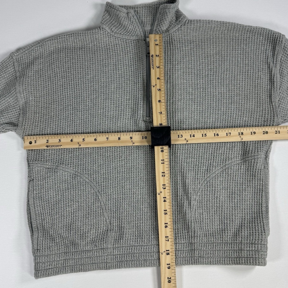 Aerie Womens Small Gray Waffle Knit Quarter Zip Pullover Kangaroo Pocket - Picture 8 of 8